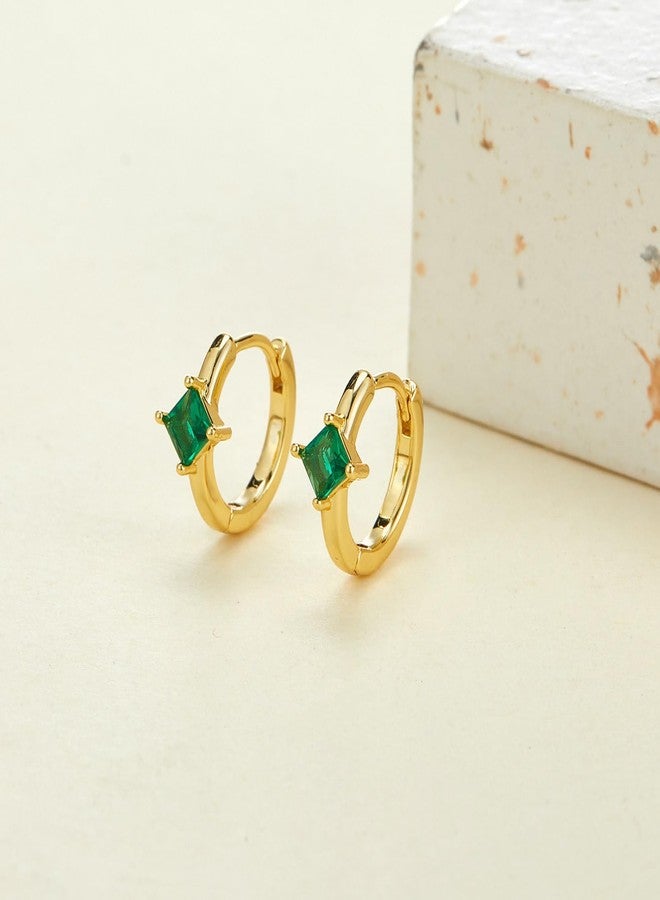 Jacruces Birthstone Earrings for Women Trendy Emerald Birthstone Earring Dainty Small 14k Gold Plated Huggie Hoop Earrings Cubic Zirconia Earring Birthday Gifts for Women Jewelry - Image 5